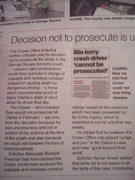 Glasgow Herald asks Richard's opinion on Crown not prosecuting Glasgow bus driver