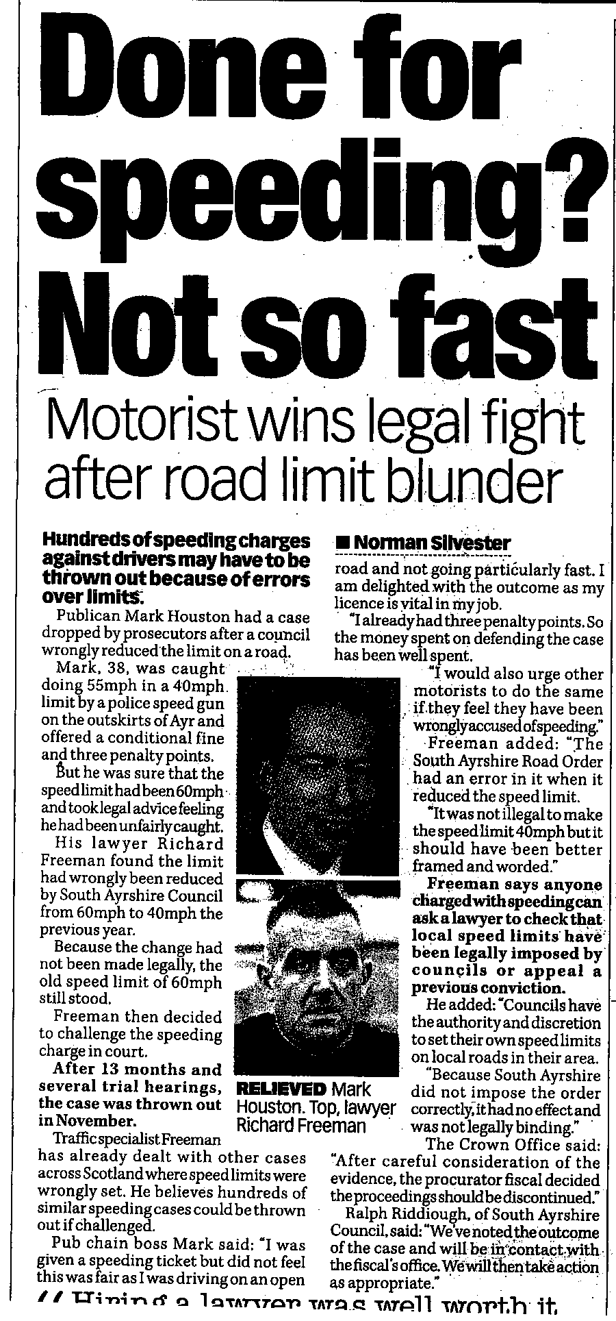 Speeding Offence Solicitor Richard Freeman proves Illegal Speed limit